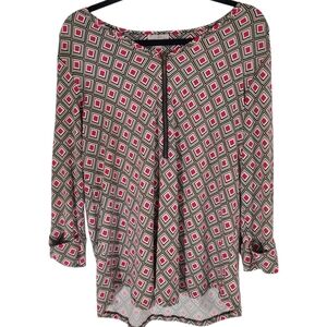 🚫 ROZ & ALI Woman's Top Size L Black Pink Print Zipper